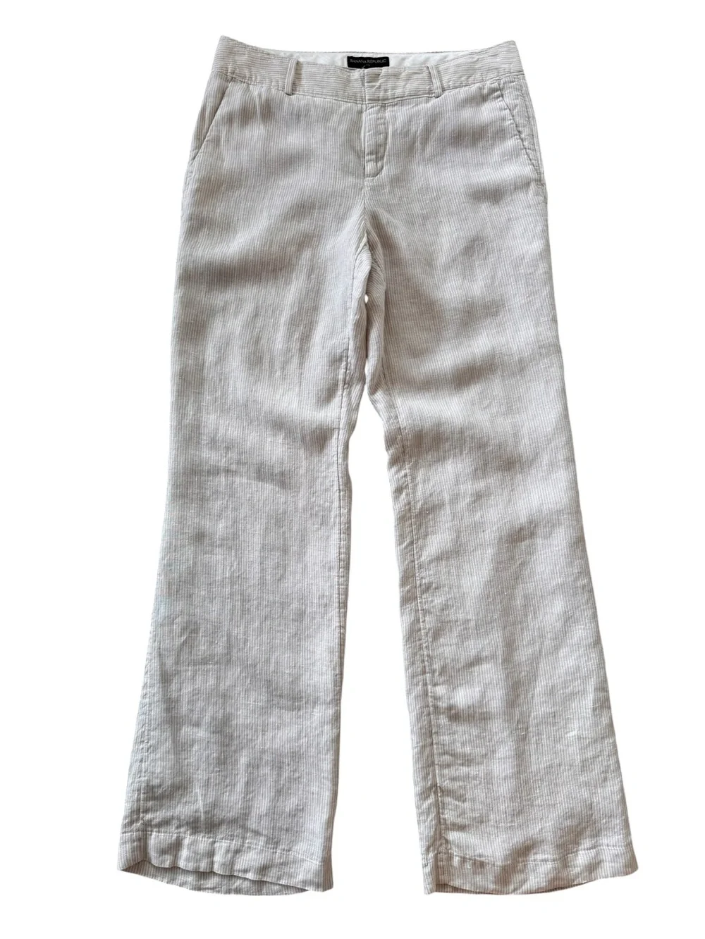 Banana Republic Linen Blend Wide Leg Pants 12 Ivory Stripe Coastal Trouser